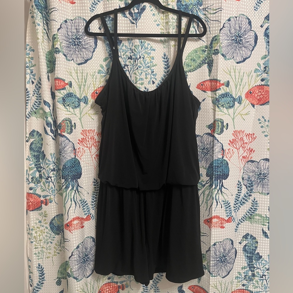 Black Solid Plus Swim Romper